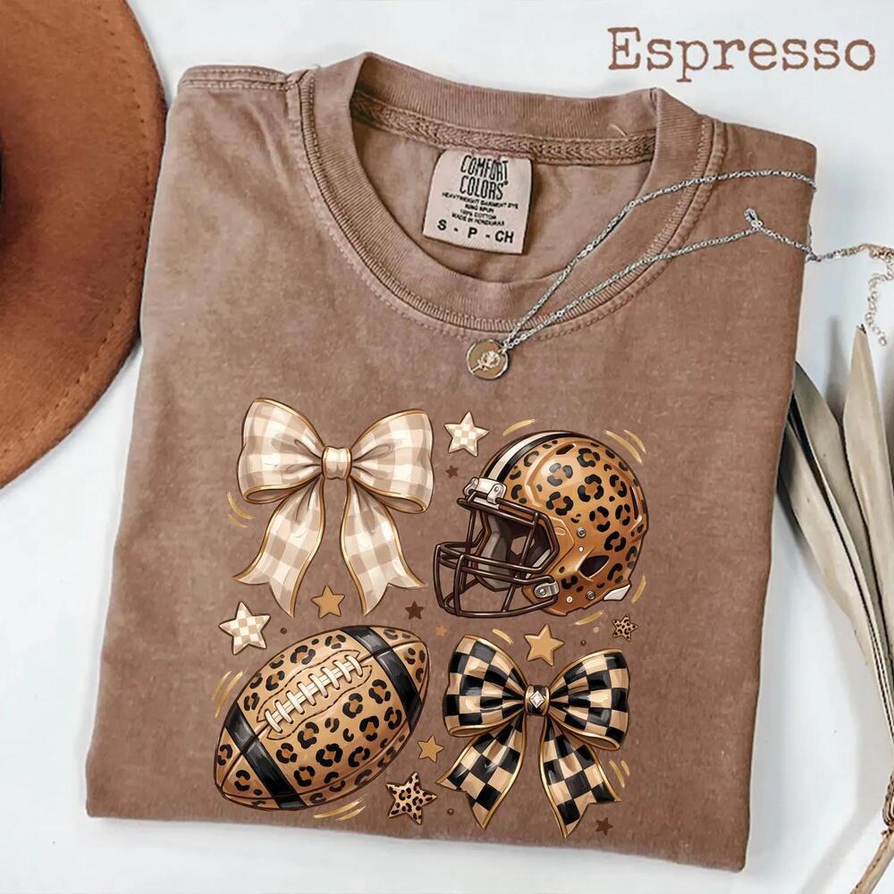 Coquette Football Season Leopard T-Shirt Cute Mom Gift